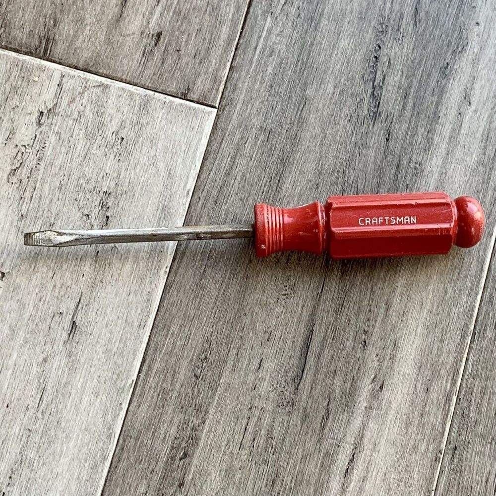 Vintage Craftsman ALL RED HANDLE Flat Head 3/16" Screwdriver 41053 J WF 3” Shank